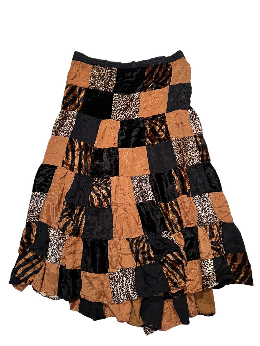 Vintage Lew Magram Women’s Sz Medium Maxi Skirt Black Tan Animal Print Checkered